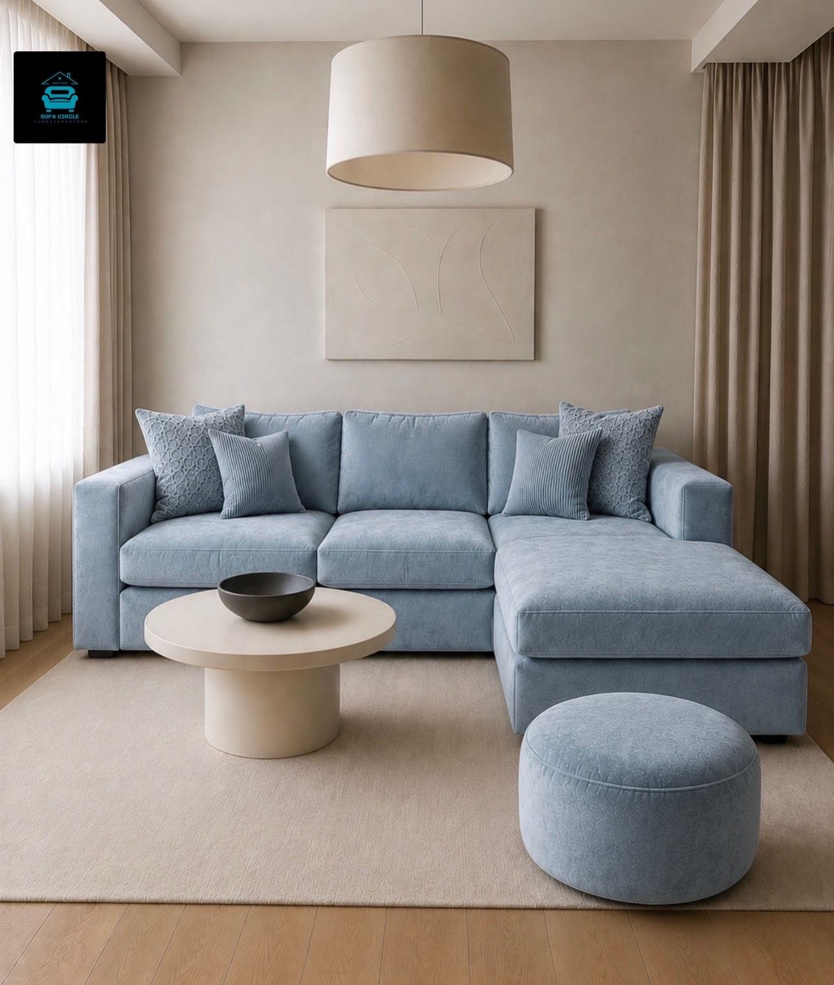 Alan L-Shape Right Hand Chaise with matching footstool