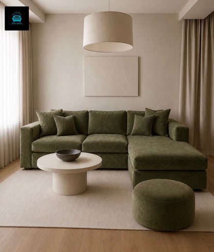 Alan L-Shape Right Hand Chaise with matching footstool